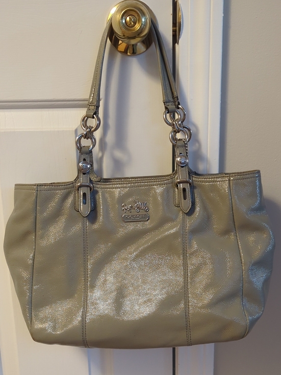 Coach Handbags - Coach Tote Bag in Silver Patent Leather